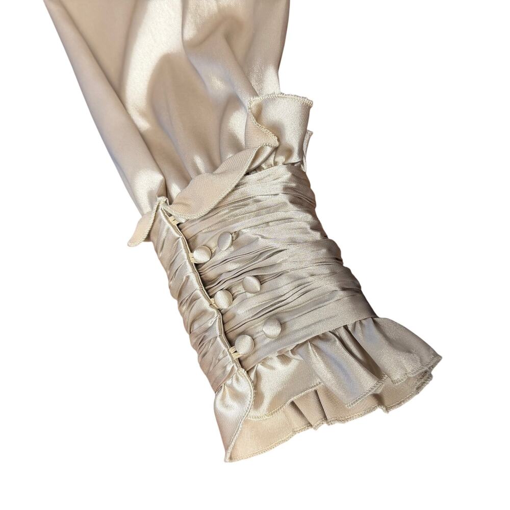 Samuel Dong Champagne Beige Ruffle Textured Satin Zip Up Top Womens Medium - Picture 4 of 7